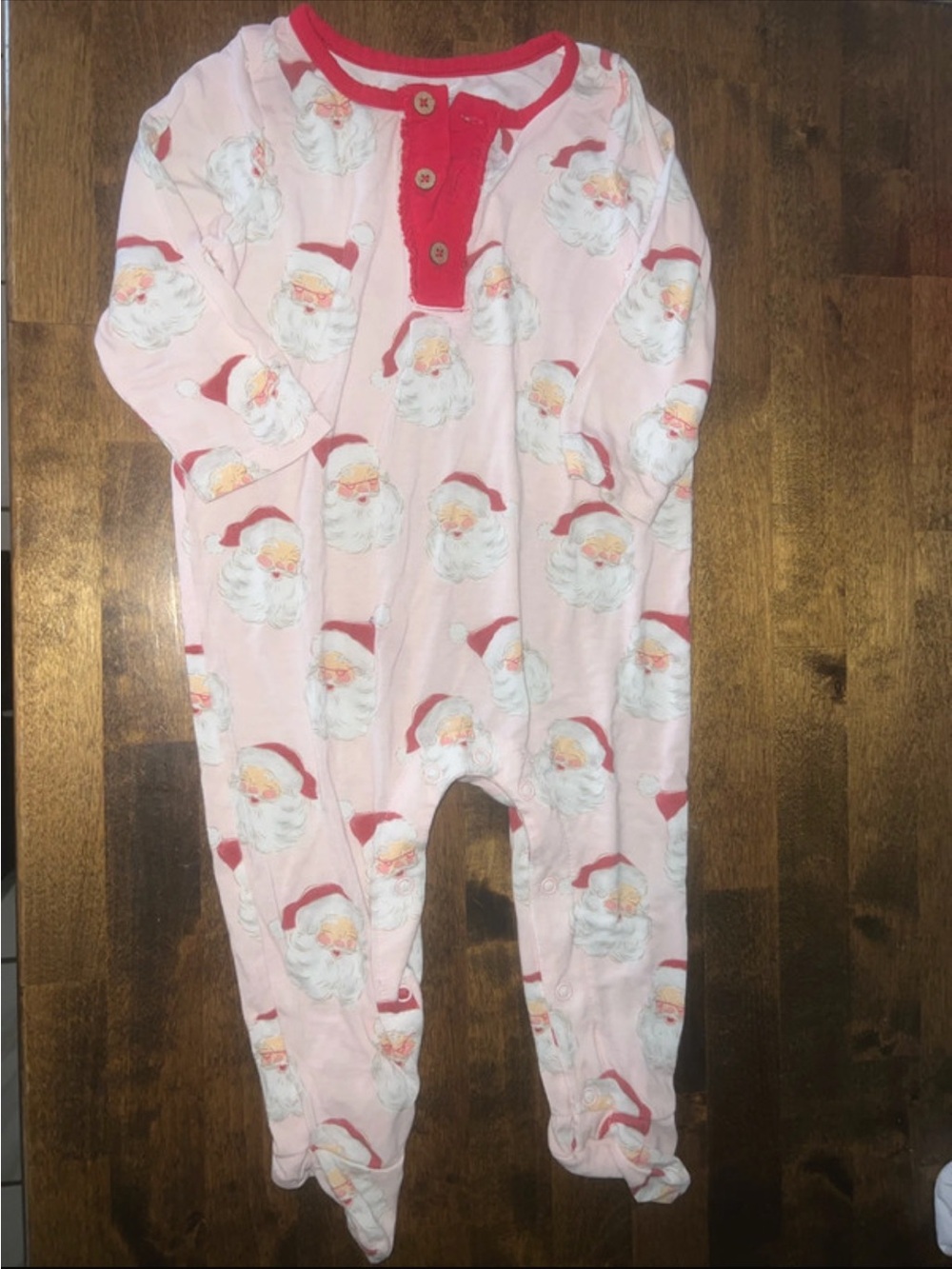 Mud Pie Pink Footed Santa Print One-Piece